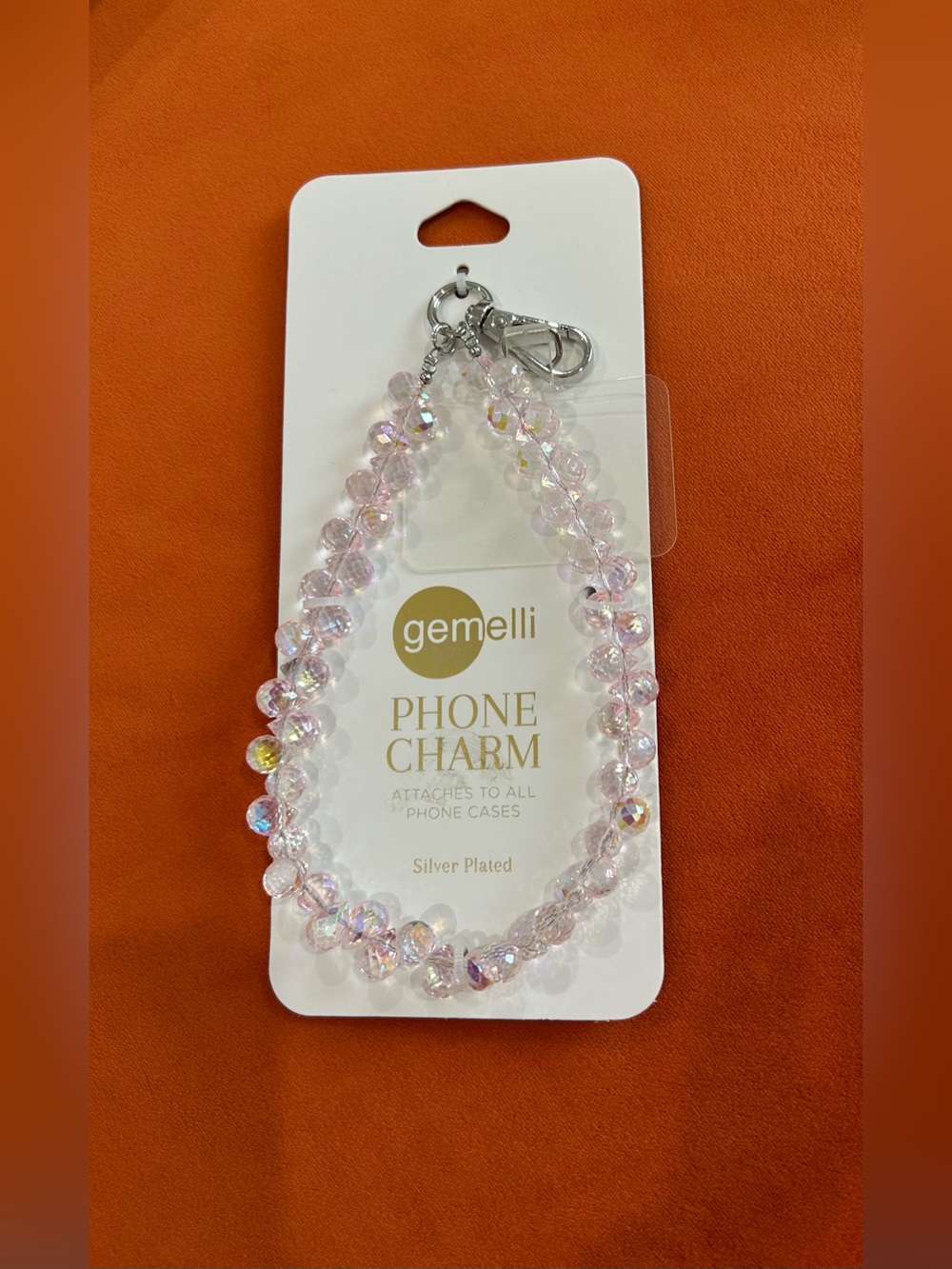 Gemelli Pink Iridescent Faceted Beaded Phone Charm Wristlet 12”